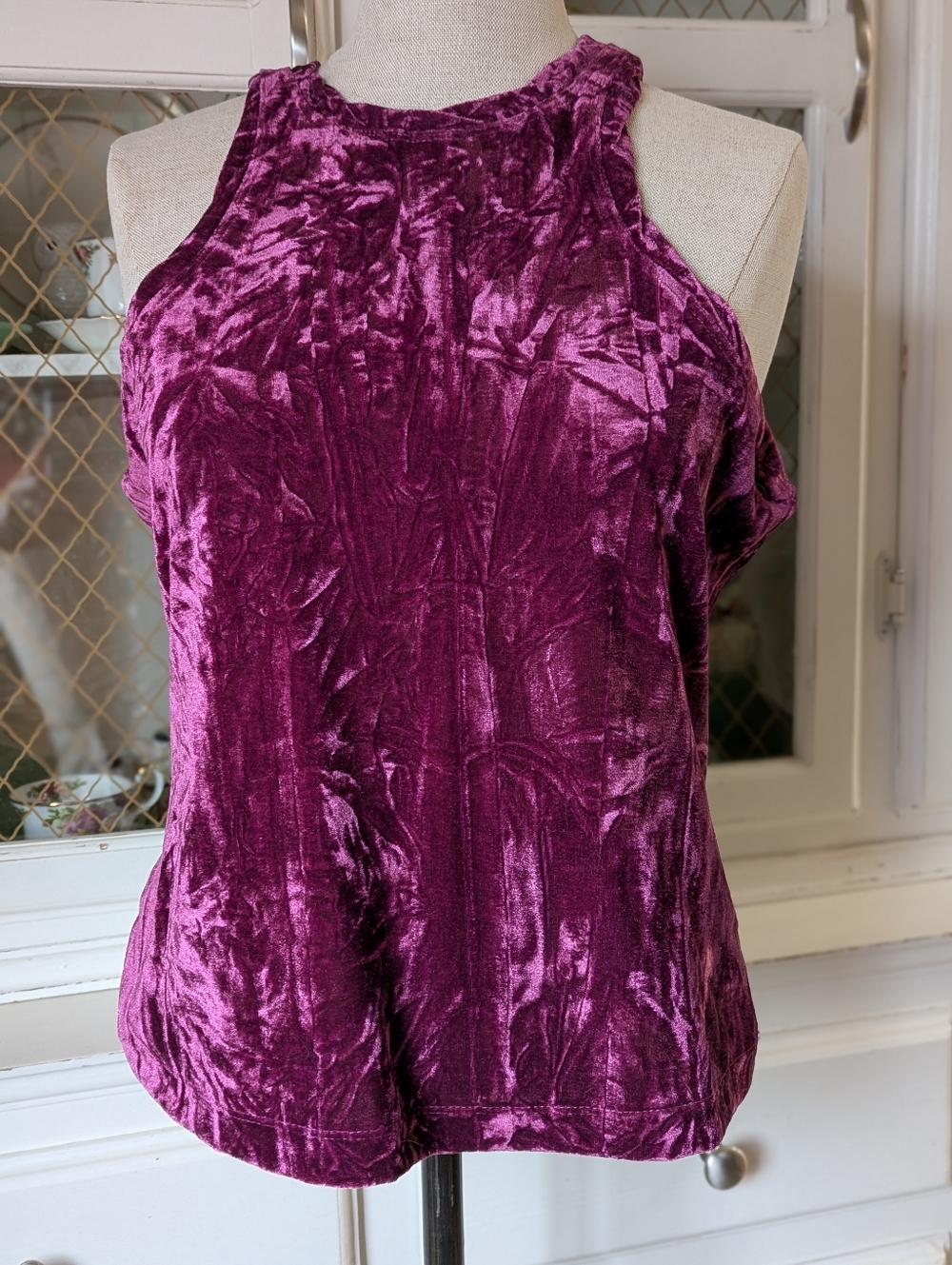 Anthropologie Racer Back Crushed Velvet Tank Top Plum Pilcro Boho Fall Fashion - Picture 4 of 8